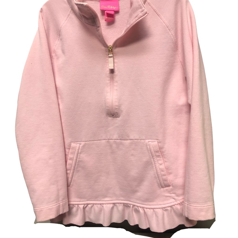 Lilly Pulitzer Light Pink Quarter-Zip Ruffle Hem Sweatshirt